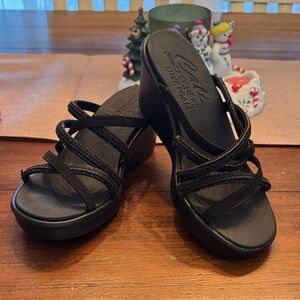 Cali fromSkechers Luxe Foam Black Strappy Wedge Sandals